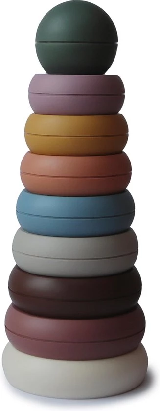 Mushie Stacking Tower Rustic- Stapelring Toren Retro - Speelgoed - Stapeltoren - Stapelringen 1 Mushie Stacking Tower Rustic- Stapelring Toren Retro - Speelgoed - Stapeltoren - Stapelringen