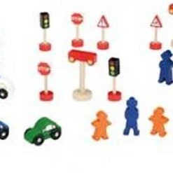 Houten Verkeer Set Mentari Met Verkeersborden Auto's Etc 25 Delig
