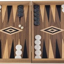 Manopoulos American Walnut Backgammon - 48 X 30 Cm Ingeklapt 48x60 Cm Uitgeklapt - Handgelegd Spel Made In Griekenland - Superglad Speelbord Met Prachtige Speelschijven - Top Kwaliteit Top Kwaliteit Klasse En Geweldig