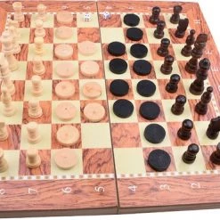 Shagam 3-in-1 Bordspel - 34 Cm - Schaakbord - Dambord - Backgammon - Schaakspel - Schaakset - Schaken - Dammen - Met Schaakstukken - Chess - Hout - Opklapbaar -educational games Winkel 550x371 10