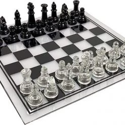 Ubergames Glas Schaakspel - Prachtig Zwart Wit - 30x30 Cm - In Doos - Prachtig Staunton Design Top Kwaliteit Klasse En Geweldig