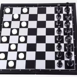 Merkloos Schaakbord | Dambord | Backgammon | 32 X 32 Cm | Schaakspel | Schaakset | Schaken | Dammen | Met Schaakstukken | 3-in-1 Bordspel | Chess | Plastic | Opklapbaar | Magnetisch -educational games Winkel 550x440 3