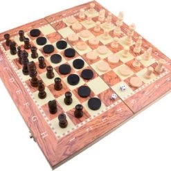 Shagam 3-in-1 Bordspel - 34 Cm - Schaakbord - Dambord - Backgammon - Schaakspel - Schaakset - Schaken - Dammen - Met Schaakstukken - Chess - Hout - Opklapbaar -educational games Winkel 550x450 8