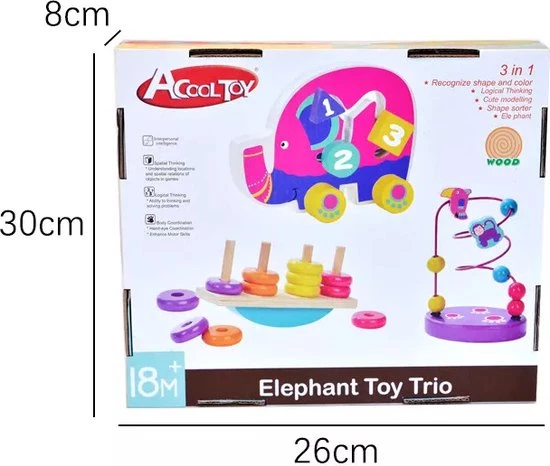 ACool Toy 3-in-1 Montessori Speelgoed Box Olifant - Sensorisch - Baby Speelgoed - Telraam - Stapeltoren - 1 Tot 4 Jaar 10 ACool Toy 3-in-1 Montessori Speelgoed Box Olifant - Sensorisch - Baby Speelgoed - Telraam - Stapeltoren - 1 Tot 4 Jaar - Afbeelding 10