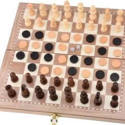 Shagam 3-in-1 Bordspel - 49 Cm - Schaakbord - Dambord - Backgammon - Schaakspel - Schaakset - Schaken - Dammen - Met Schaakstukken - Chess - Hout - Opklapbaar -educational games Winkel 550x471 4