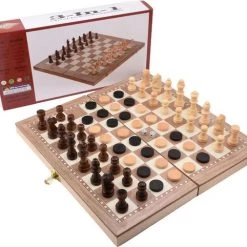 Merkloos Schaakbord | Dambord | Backgammon | 49 X 49 Cm | Schaakspel | Schaakset | Schaken | Dammen | Met Schaakstukken | 3-in-1 Bordspel | Chess | Hout | Opklapbaar -educational games Winkel 550x482 4