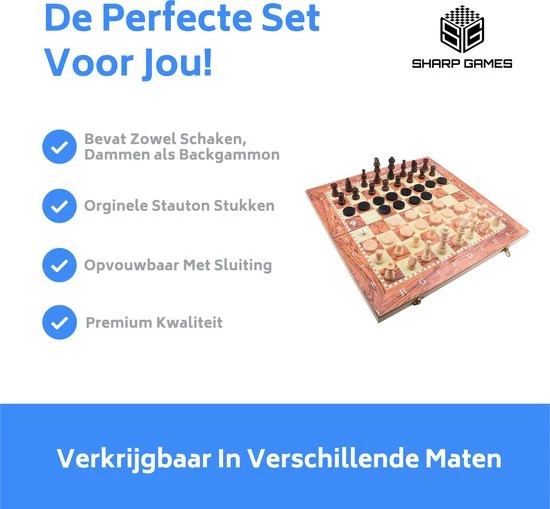 Merkloos Schaakbord | Dambord | Backgammon | 34 X 34 Cm | Schaakspel | Schaakset | Schaken | Dammen | Met Schaakstukken | 3-in-1 Bordspel | Chess | Hout | Opklapbaar 3 Merkloos Schaakbord | Dambord | Backgammon | 34 X 34 Cm | Schaakspel | Schaakset | Schaken | Dammen | Met Schaakstukken | 3-in-1 Bordspel | Chess | Hout | Opklapbaar - Afbeelding 3