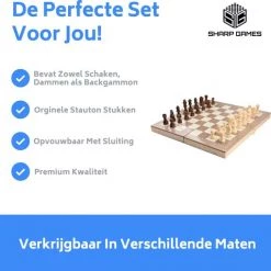 Shagam 3-in-1 Bordspel - 39 Cm - Schaakbord - Dambord - Backgammon - Schaakspel - Schaakset - Schaken - Dammen - Met Schaakstukken - Chess - Hout - Opklapbaar -educational games Winkel 550x510