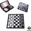 Shagam 3-in-1 Bordspel - 25 Cm - Plastic - Magnetisch - Schaakbord - Dambord - Backgammon - Schaakspel - Schaakset - Schaken - Dammen - Met Schaakstukken - Chess - Hout - Opklapbaar