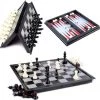 Merkloos Schaakbord | Dambord | Backgammon | 32 X 32 Cm | Schaakspel | Schaakset | Schaken | Dammen | Met Schaakstukken | 3-in-1 Bordspel | Chess | Plastic | Opklapbaar | Magnetisch