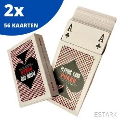 ESTARK Luxe Speelkaarten - 2 Sets - Plastic Coating - Poker Kaarten - Kaartspel - Spelkaarten - Spel Kaart - 2 X 56 - Gezelschapsspel - Spelen - Playing Cards - Cijfer In Alle 4 De Hoeken - 2 STUKS -educational games Winkel 550x550 112