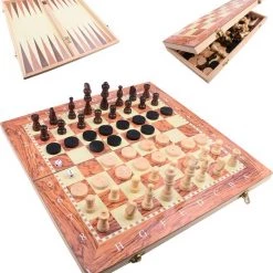 Merkloos Schaakbord | Dambord | Backgammon | 24 X 24 Cm | Schaakspel | Schaakset | Schaken | Dammen | Met Schaakstukken | 3-in-1 Bordspel | Chess | Hout | Opklapbaar