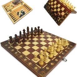 Merkloos Schaakbord | Dambord | Backgammon | 24 X 24 Cm | Schaakspel | Schaakset | Schaken | Dammen | Met Schaakstukken | 3-in-1 Bordspel | Magnetisch | Chess | Hout | Opklapbaar