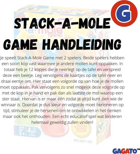 Gagato Stack-A-Mole Game - Stapelen In Een Race Tegen De Klok - Educatief - Motoriek - Leerspel - Spelletjes Voor Kinderen 4 Gagato Stack-A-Mole Game - Stapelen In Een Race Tegen De Klok - Educatief - Motoriek - Leerspel - Spelletjes Voor Kinderen - Afbeelding 4