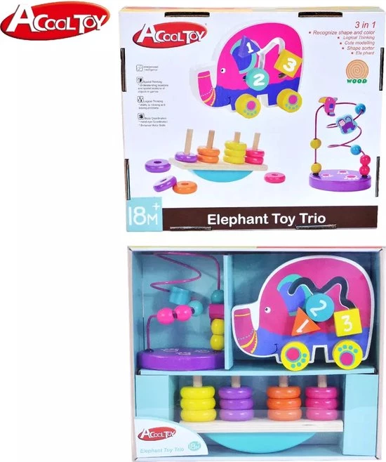 ACool Toy 3-in-1 Montessori Speelgoed Box Olifant - Sensorisch - Baby Speelgoed - Telraam - Stapeltoren - 1 Tot 4 Jaar 6 ACool Toy 3-in-1 Montessori Speelgoed Box Olifant - Sensorisch - Baby Speelgoed - Telraam - Stapeltoren - 1 Tot 4 Jaar - Afbeelding 6