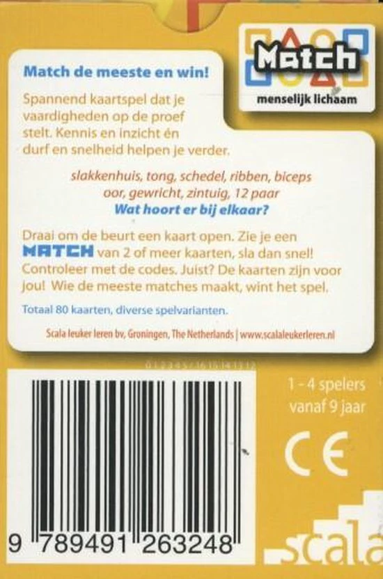 Uitgave: Scala Leuker Leren BV Match Kaartspel 4 - Match Menselijk Lichaam 2 Uitgave: Scala Leuker Leren BV Match Kaartspel 4 - Match Menselijk Lichaam - Afbeelding 2